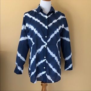 CHAPS Blue White Tie Dye Button Front Shirt LARGE **see info**